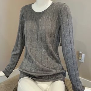 Jones New York Collection metallic holiday silver shimmer sweater NEW NWT Size M